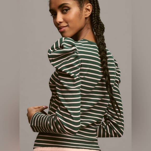 NWT Anthropologie Porridge Puff-Sleeve Tie-Front Top in Green, XXS - Picture 3 of 12